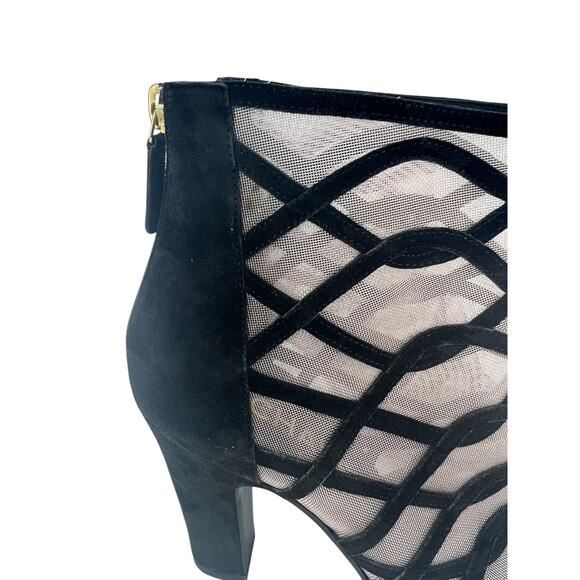 Chanel 2018 Black Suede Mesh Peep Toe CC Logo Ankle Boots - Picture 8 of 16